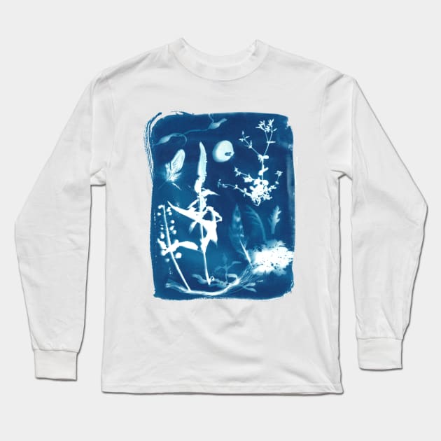 Cyanotype blueprint beach finds collage Long Sleeve T-Shirt by kittyvdheuvel